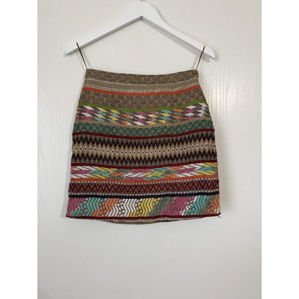 Glamorous Beaded Boho Mini Skirt Small Cotton Blend India Woven Lined Colorful - Picture 6 of 6
